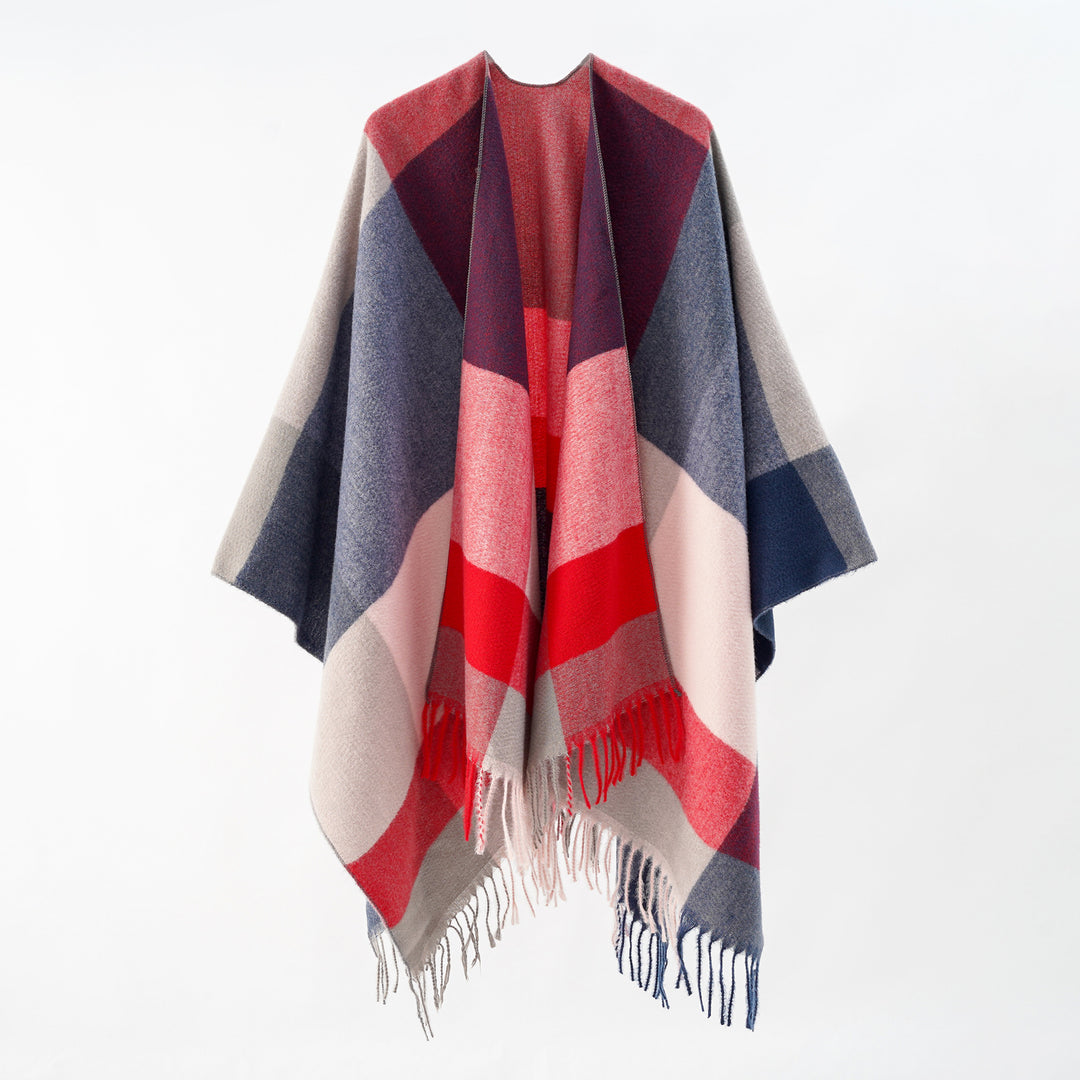 Damen Multifunktionaler Wollmix-Poncho im Cape‑Stil mit geometrischem Muster – Avérine