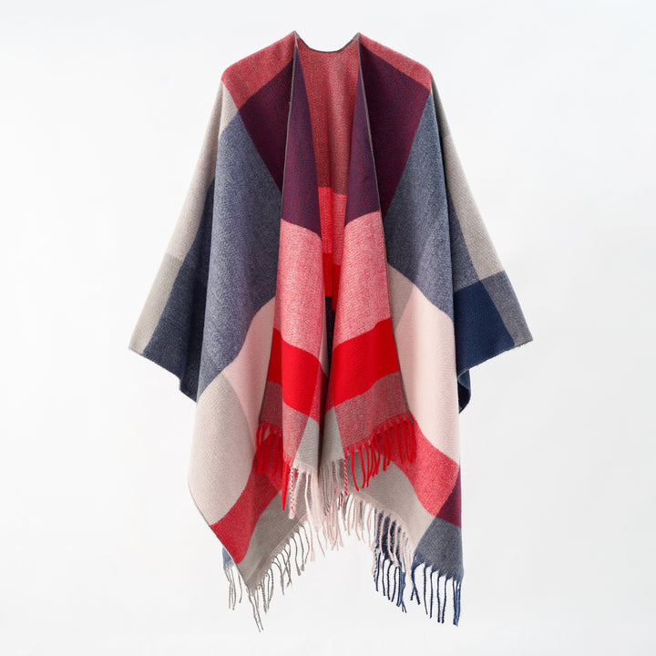 Damen Multifunktionaler Wollmix-Poncho im Cape‑Stil mit geometrischem Muster – Avérine