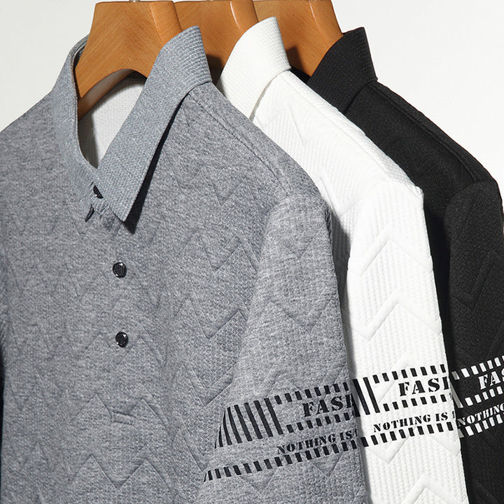 Herren modisches Langarm-Polohemd mit strukturiertem Design und stilvollen Akzenten Echoarchiv