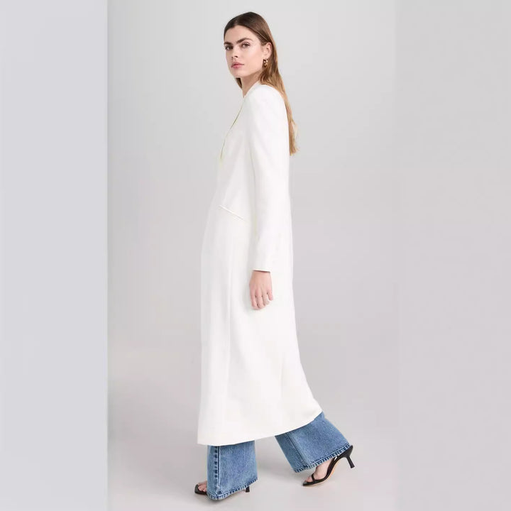 Damen Longline-Mantelblazer mit offenem Frontschlitz und schmaler Silhouette Echoarchiv