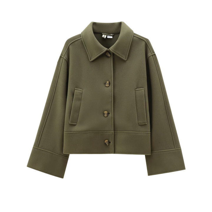 Damen Kurz geschnittene Wollmix-Boxyjacke mit überschnittener Schulter und Pattentaschen Echoarchiv