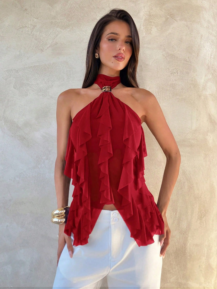 Damen Top mit asymmetrischem Schnitt und dekorativen Rüschen Echo Archiv