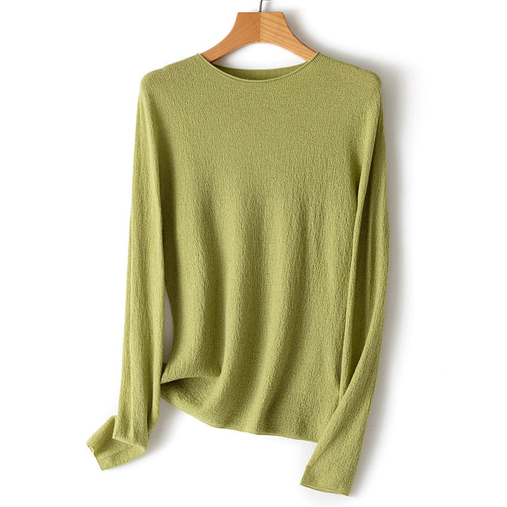 Damen Leichter strukturierter Langarm-Strickpullover mit Rundhals und feiner Crinkle-Optik Echoarchiv