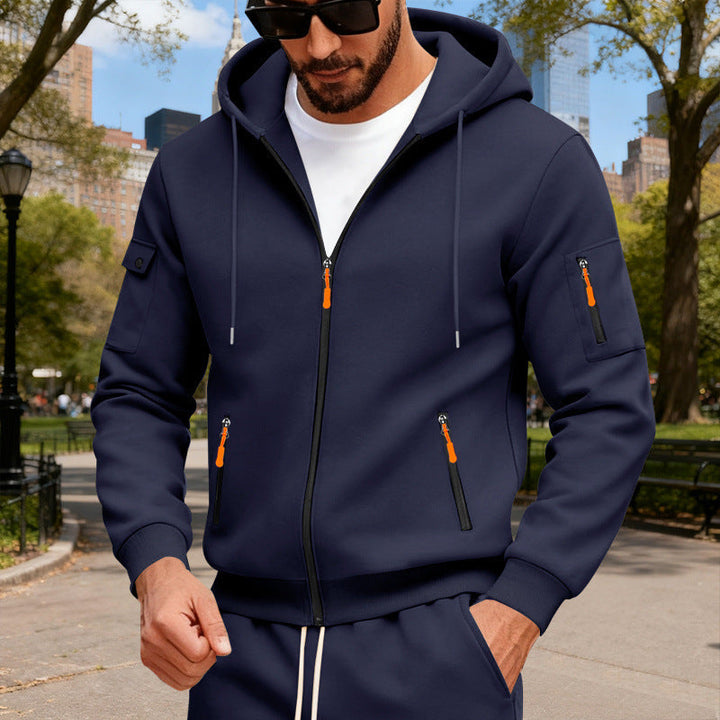 Herren sportlicher Kapuzenpullover mit modischen Schnellverschlüssen und praktischen Taschen – Cavarno