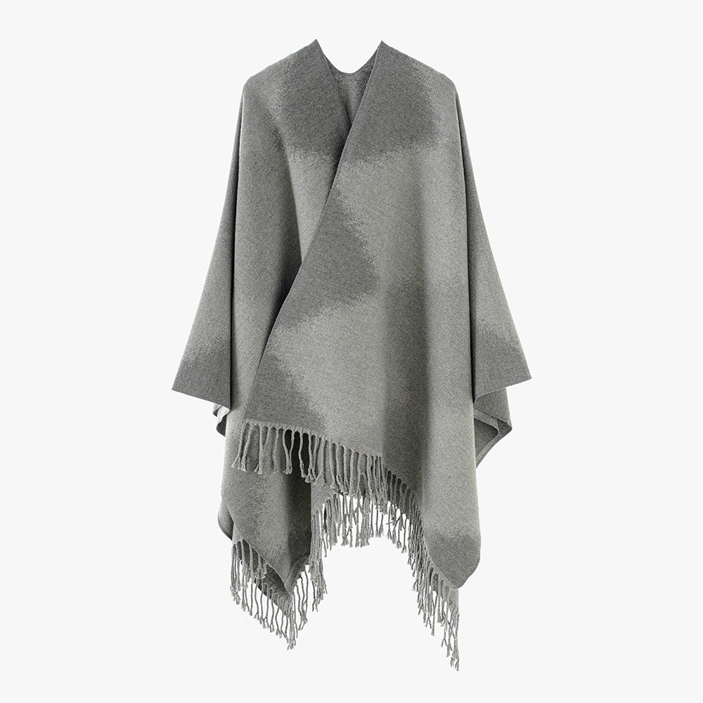 Damen Kaschmiroptik-Cape im Kimono-Schnitt mit feinem Fransensaum Echo Archiv
