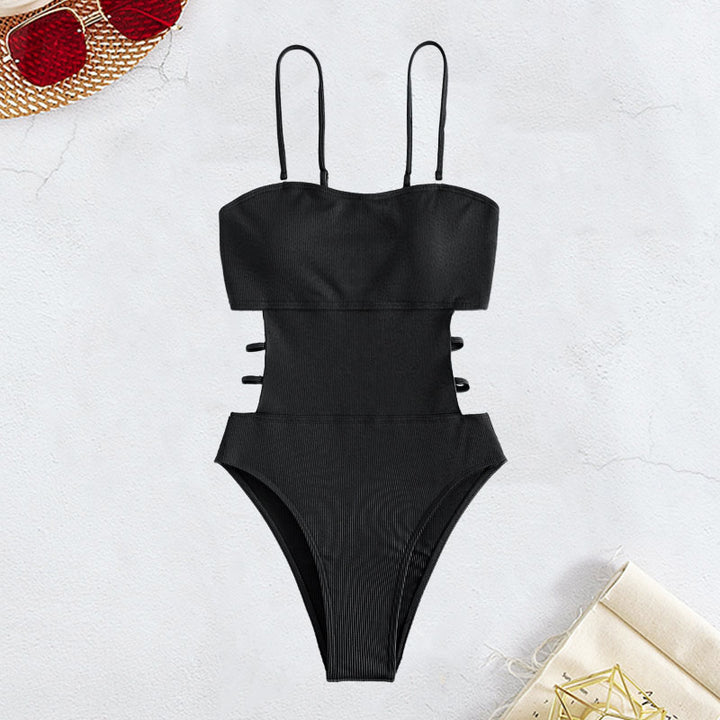 Damen Einteiler Badeanzug mit elegantem Schnitt und seitlichen Riemen Echo Archiv