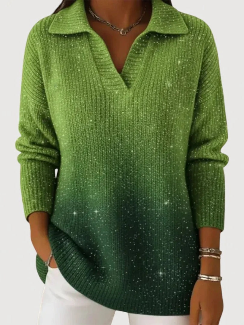 Damen Modischer Strickpullover mit V-Ausschnitt – Mavelle