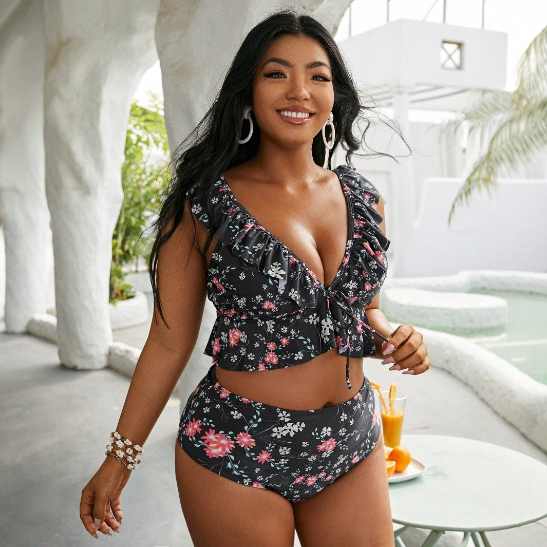 Damen Hochtailliertes Bikini-Set mit verspieltem Rüschendesign Echo Archiv