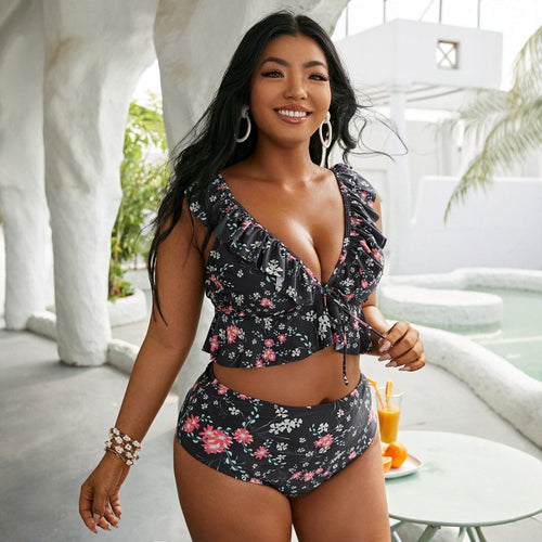 Damen Hochtailliertes Bikini-Set mit verspieltem Rüschendesign Echo Archiv