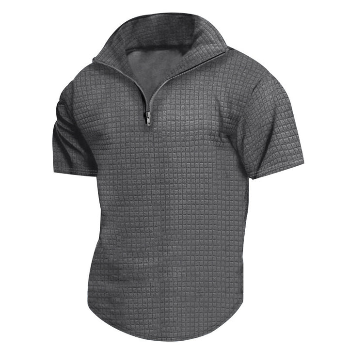 Herren sportliches Kurzarmshirt mit strukturiertem Stehkragen und Reißverschluss Echoarchiv