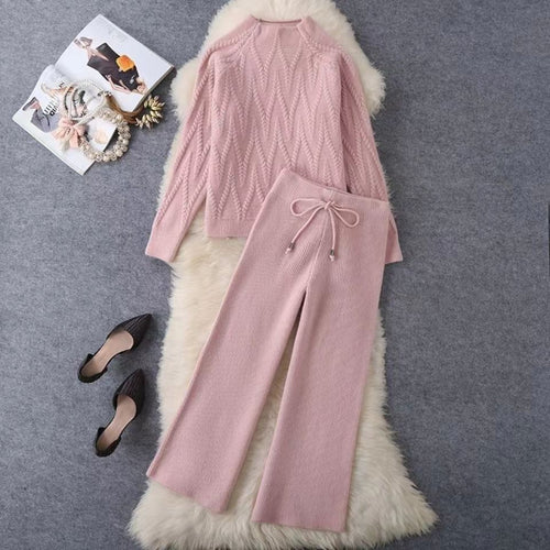 Damen Elegantes Strickoberteil und Hosen-Set Echo Archiv