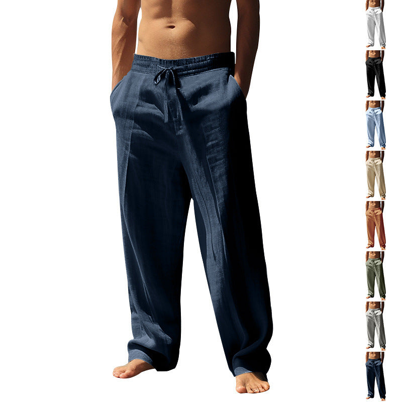 Herren nan lockere Leinen-Hose mit Elastikbund und Seitentaschen Echo Archiv