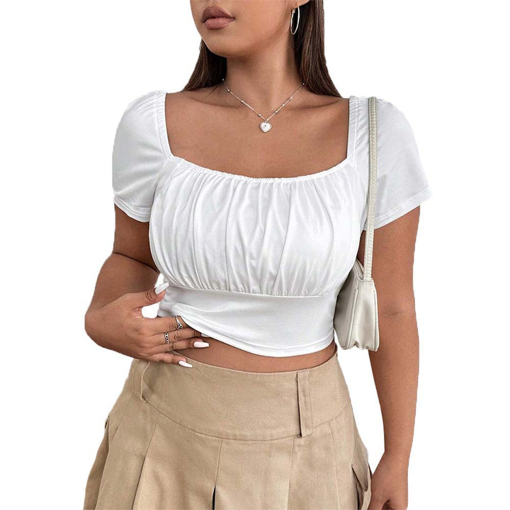 Damen Crop-Top mit gerafftem Design und nostalgischen Puffärmeln Echo Archiv