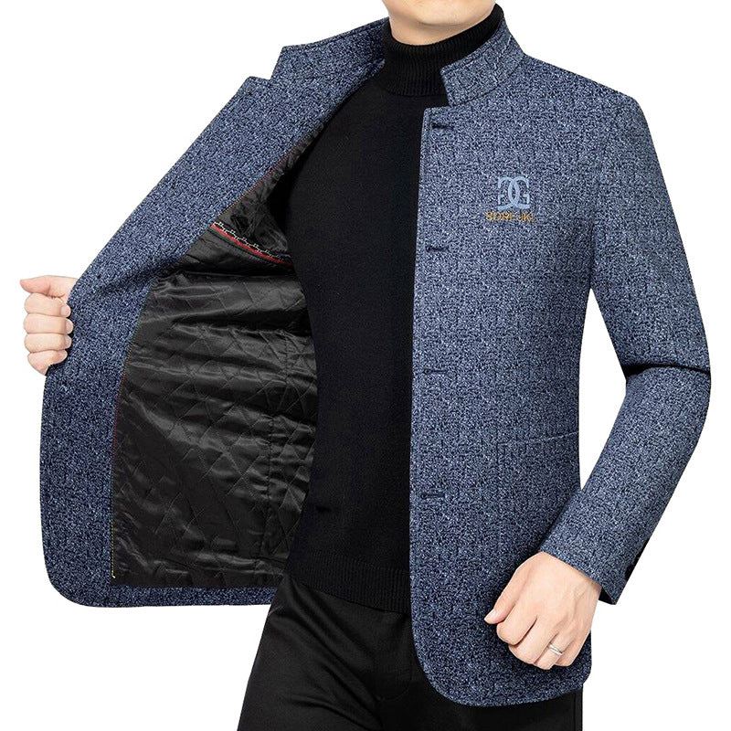 Herren Moderner Stehkragen-Blazer im Travel-Stil mit wattierter Innenfütterung – Tianoro