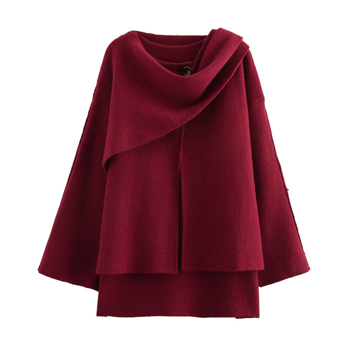 Damen Cape mit asymmetrischem Fall, Stehkragen und Wollmix Echo Archiv