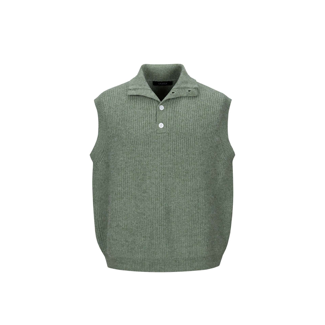 Unisex Grobgestrickte Weste mit Polokragen und Halbknopfleiste Echoarchiv