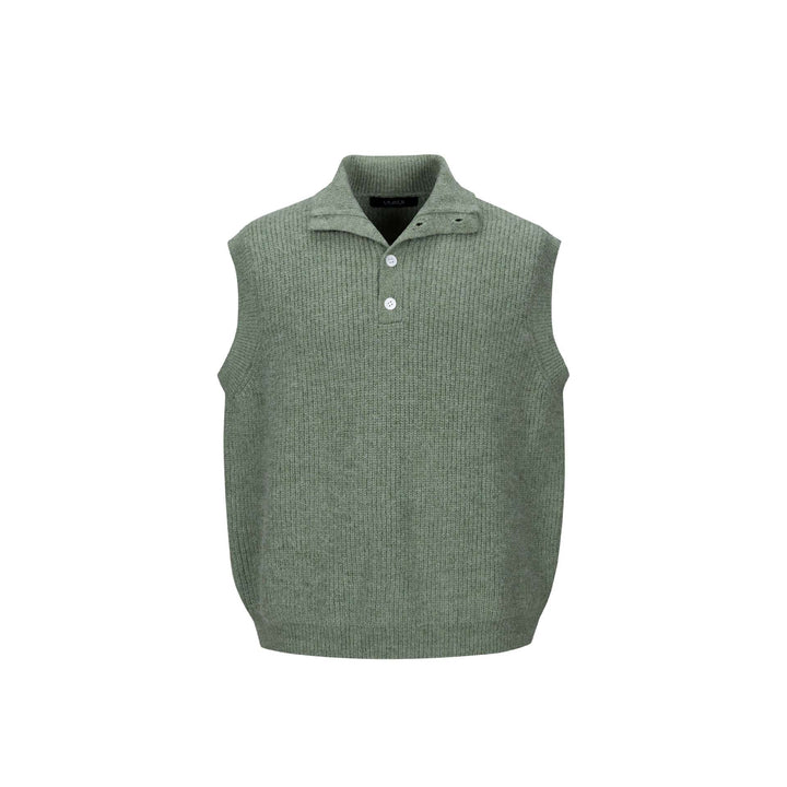 Unisex Grobgestrickte Weste mit Polokragen und Halbknopfleiste Echoarchiv