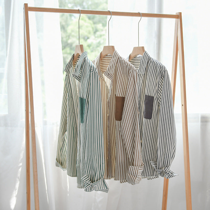 Herren Gestreiftes Langarm-Overshirt aus Baumwollmix mit kontrastierter Brusttasche Echoarchiv