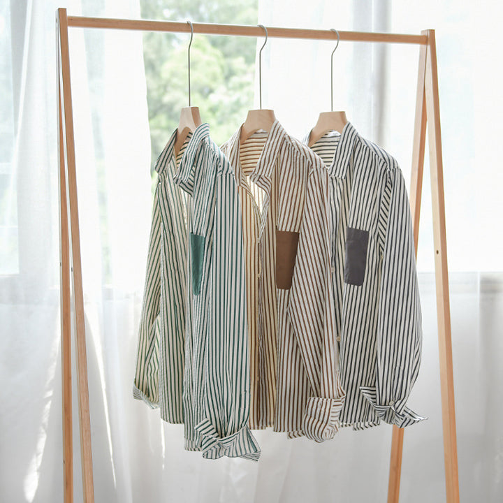 Herren Gestreiftes Langarm-Overshirt aus Baumwollmix mit kontrastierter Brusttasche Echoarchiv