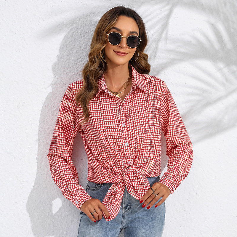 Damen nan geknotete Hahnentritt-Bluse mit Hemdkragen und durchgehender Knopfleiste Echo Archiv