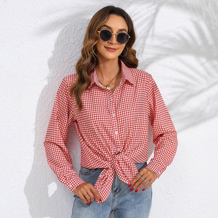 Damen nan geknotete Hahnentritt-Bluse mit Hemdkragen und durchgehender Knopfleiste Echo Archiv