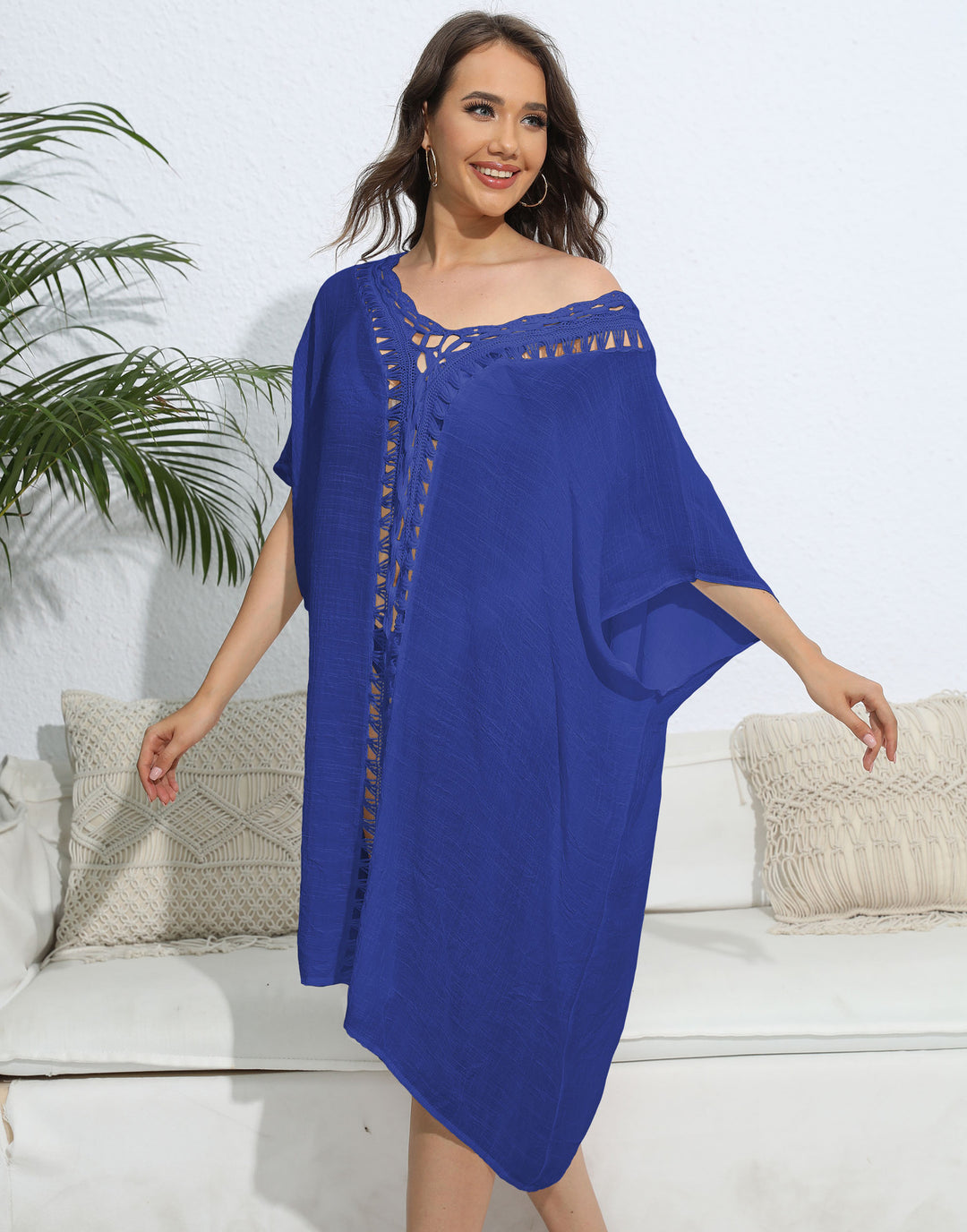 Damen luftiger Kaftan mit filigranem Häkelmuster Echo Archiv
