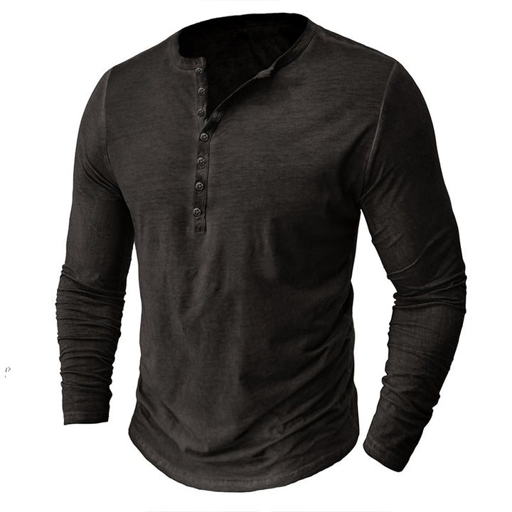Herren Langarm-Henley-Shirt mit modischem Kragen und nachhaltigem Stoff Echoarchiv