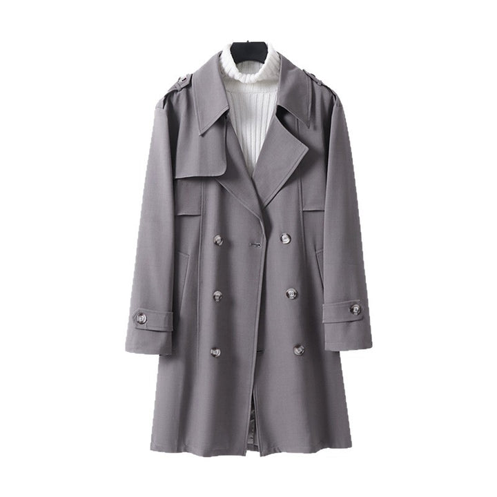 Damen Doppelreihiger Trenchcoat mit weitem Schalkragen und Epauletten Echoarchiv