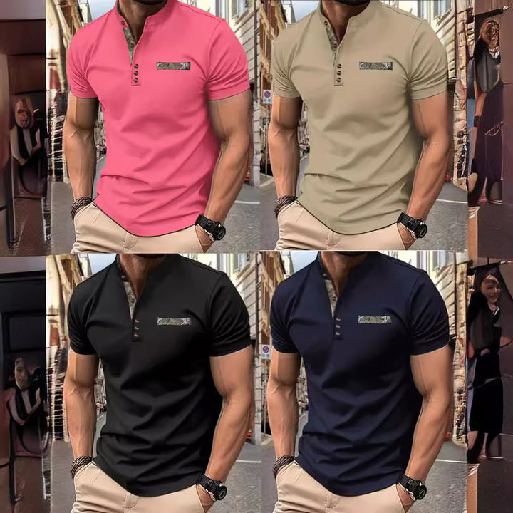 Herren Poloshirt mit modischem Stehkragen und eleganten Knöpfen Echoarchiv