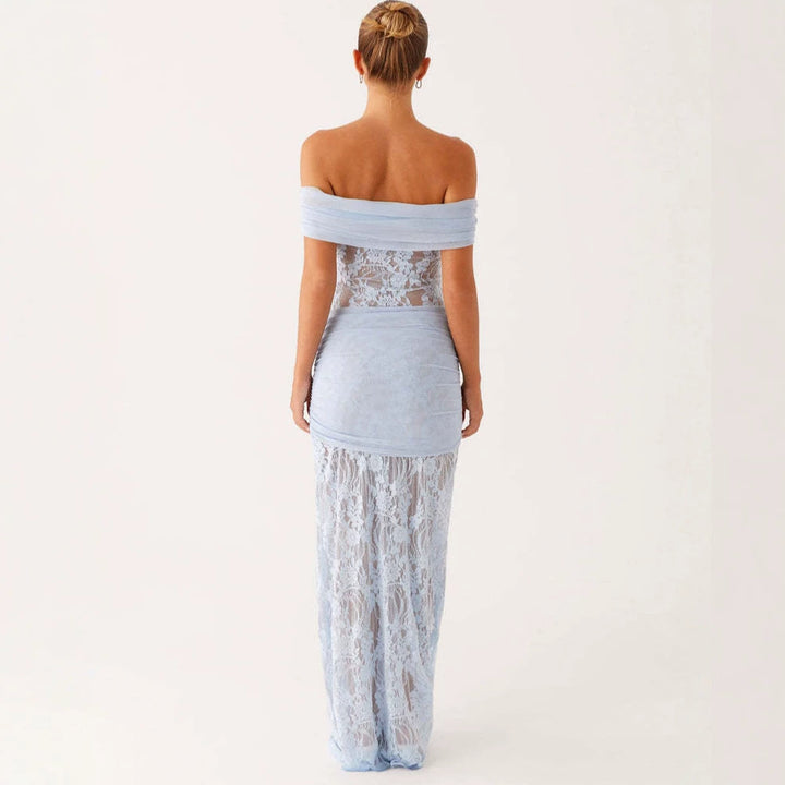 Damen Elegant drapiertes Spitzenkleid mit off-shoulder Design Echo Archiv