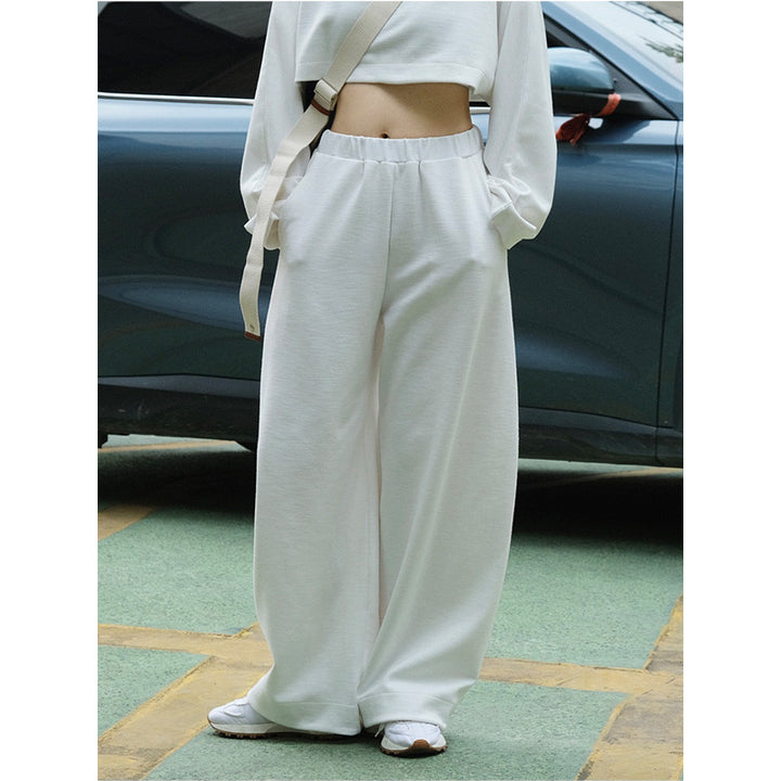 Damen Weite High‑Waist Sweathose aus Baumwoll-Fleece mit Elastbund und seitlichen Eingrifftaschen Echoarchiv