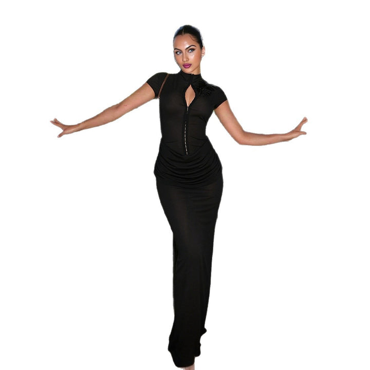 Damen Langarm Maxikleid mit raffiniertem Schnitt und eleganter Knopfdetail Echo Archiv