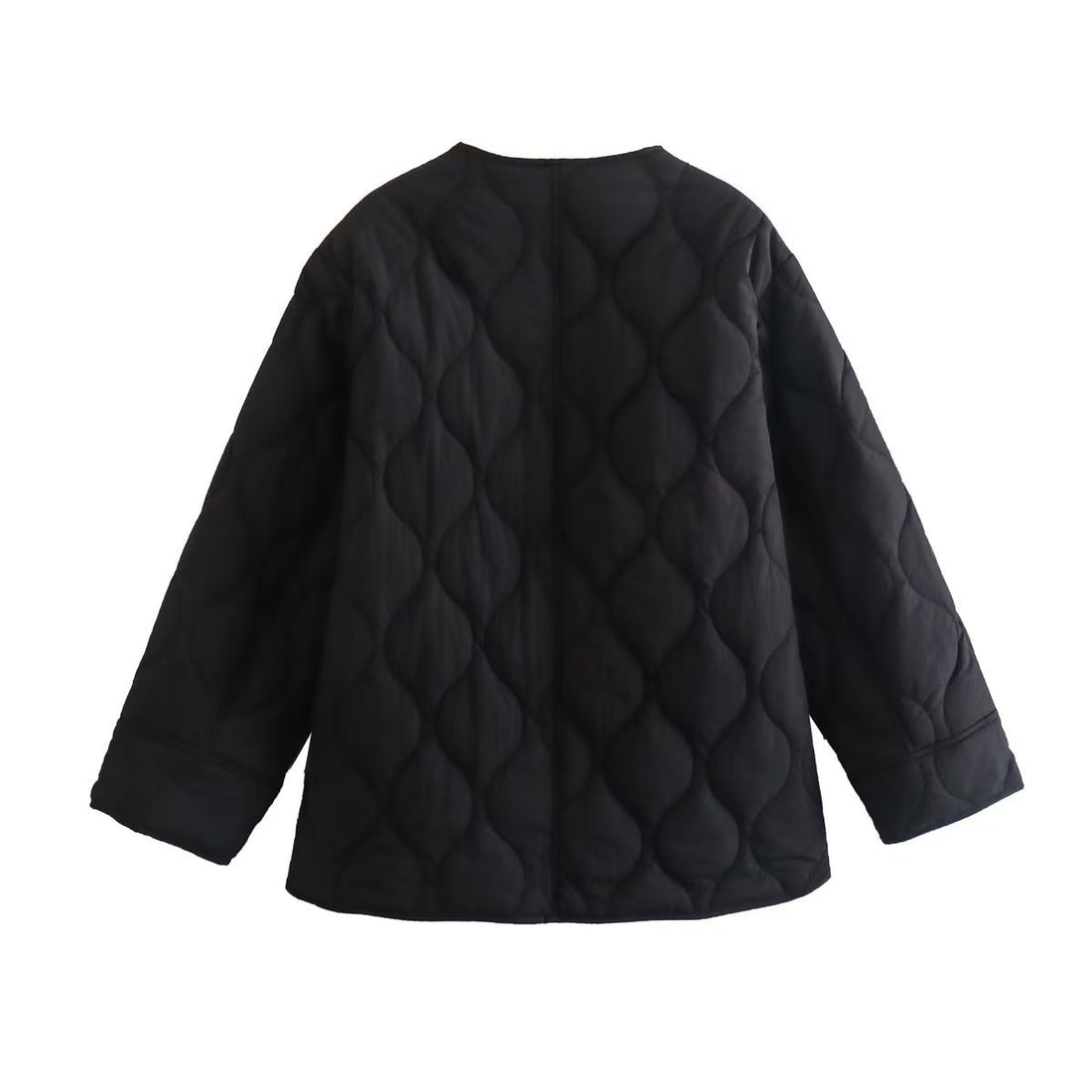 Damen gesteppte Oversize Jacke mit Rundhalsausschnitt und organischer Rautensteppung – Célinea