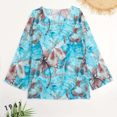 Damen transparenter Strandoberteil mit floralem Muster Echo Archiv