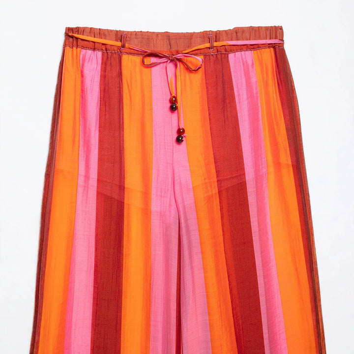 Damen Weite Culotte-Hose mit Tunnelzugbund und senkrechten Streifen Echo Archiv