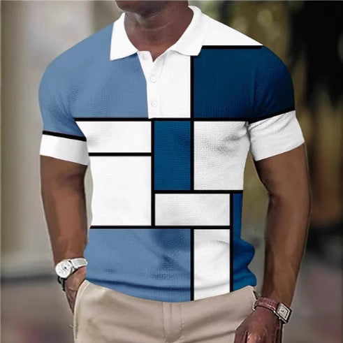 Herren nan kurzärmeliges Poloshirt mit geometrischem Blockmuster und feinem Strukturpiqué Echo Archiv