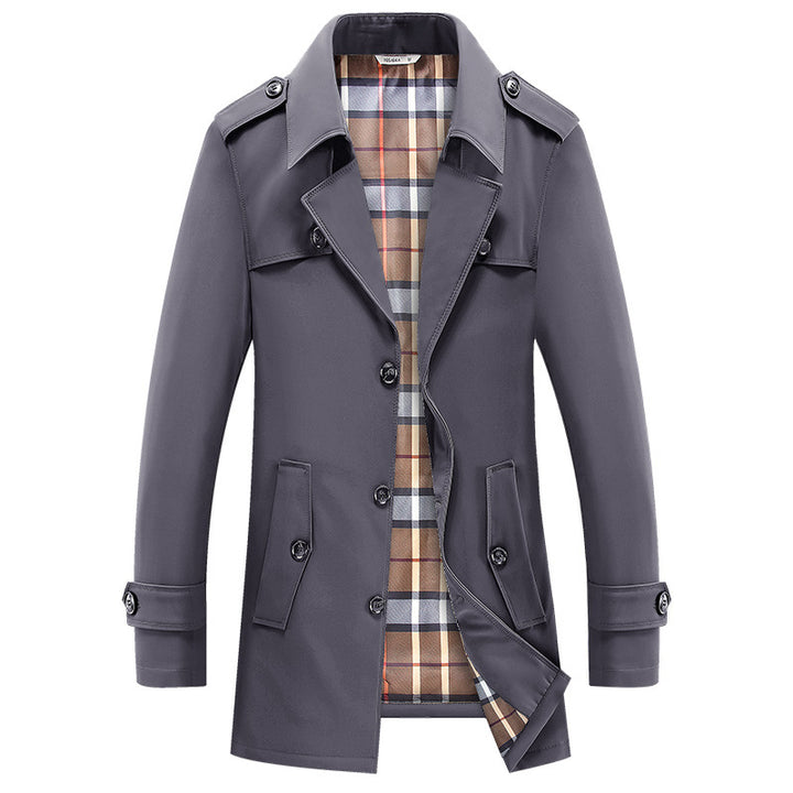 Herren Kurztrenchcoat mit kariertem Innenfutter und Schulterklappen – Marzano