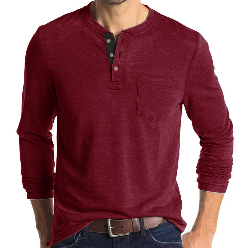 Herren Langarm-Henley-Shirt mit modischen Knopfdetails Echoarchiv