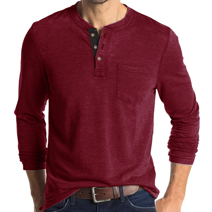 Herren Langarm-Henley-Shirt mit modischen Knopfdetails Echoarchiv