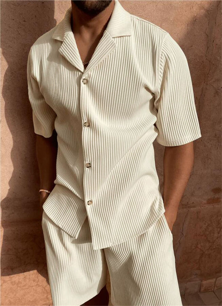 Herren kurzärmliges Hemd- und Shorts-Set mit strukturiertem Design Echoarchiv