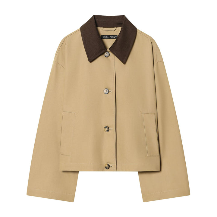 Damen Cropped Kurzjacke mit kontrastfarbenem Cordkragen und geradem Boxy‑Schnitt Echoarchiv