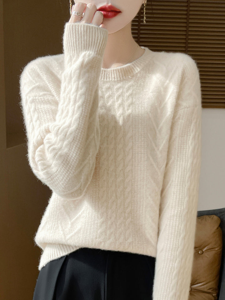 Damen Kurzpullover mit Zopfmuster, Rundhals und kaschmirähnlicher Weichheit Echoarchiv