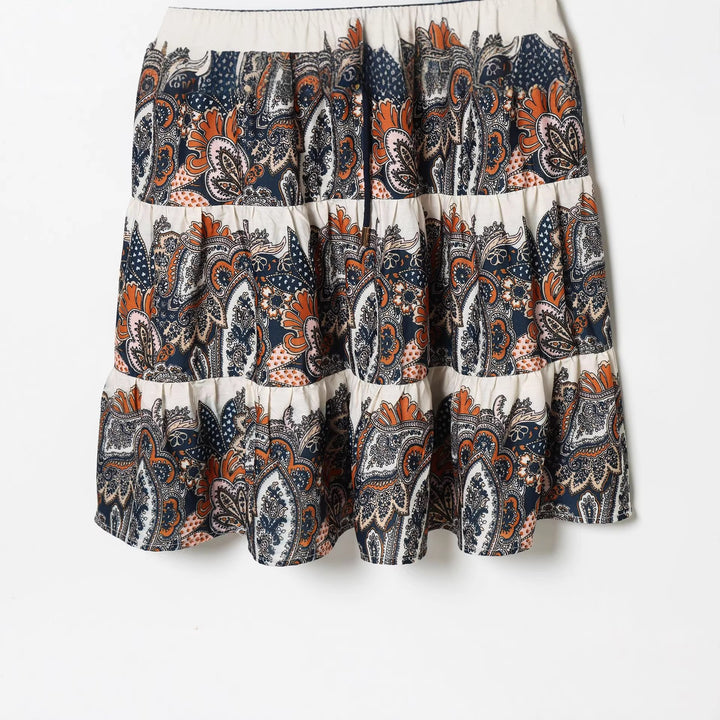 Damen nan fließendes Maxikleid mit Paisley-Muster, Taillenzug, Stehkragen und Stufenrock Echo Archiv
