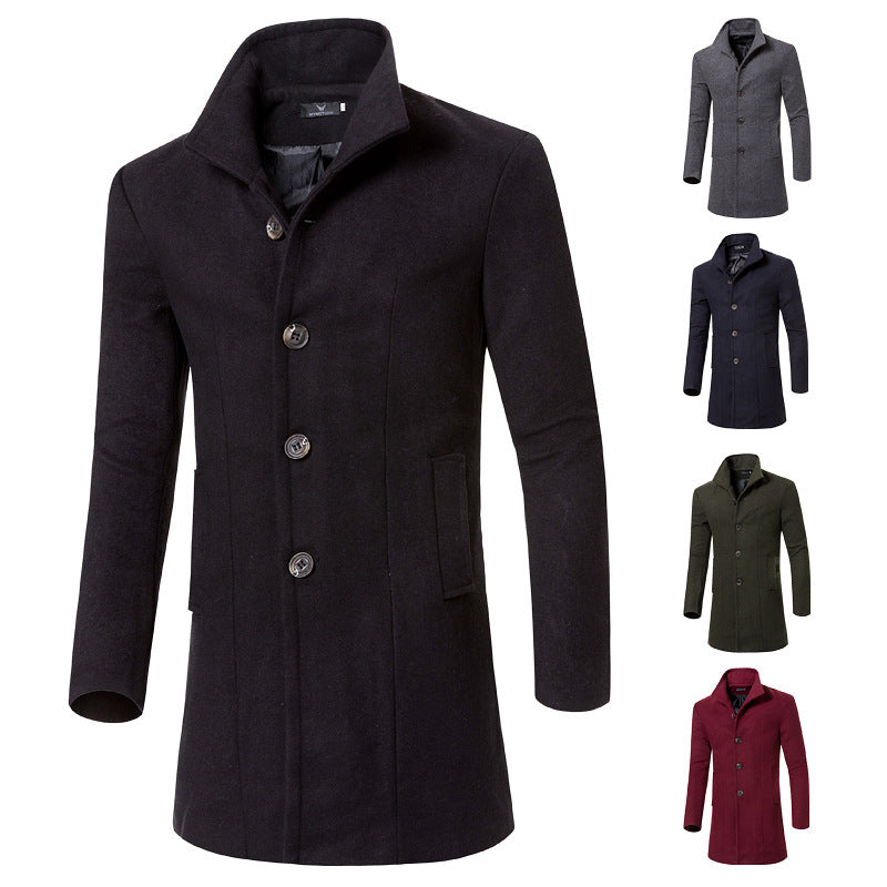 Herren eleganter Woolcoat mit modernem Stehkragen und praktischen Taschen Echoarchiv