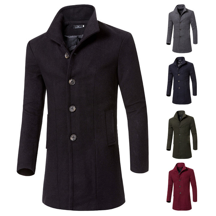 Herren eleganter Woolcoat mit modernem Stehkragen und praktischen Taschen Echoarchiv