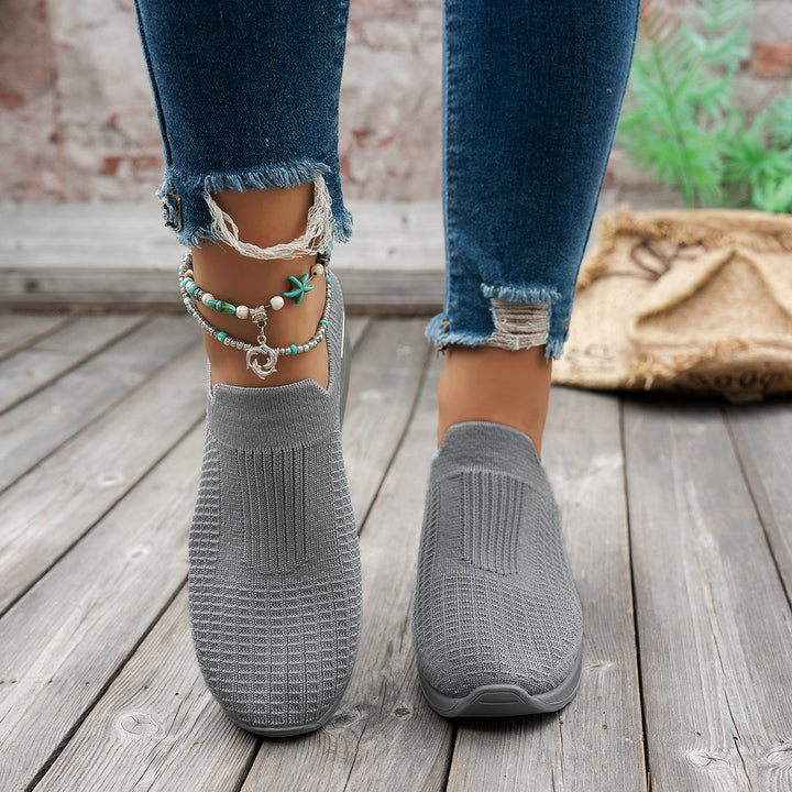 Damen  Sock-Sneaker mit elastischem Strickoberteil Leopardmuster und keilprofilsohle Echo Archiv