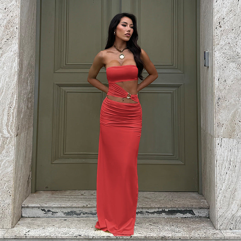 Damen elegantes schulterfreies Wickelkleid mit seitlichem Cut-Out Echo Archiv