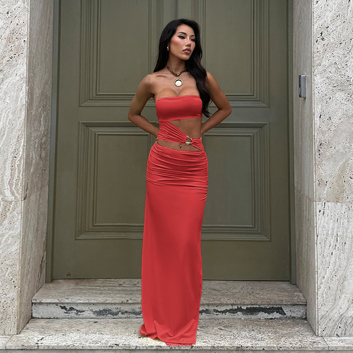 Damen elegantes schulterfreies Wickelkleid mit seitlichem Cut-Out Echo Archiv