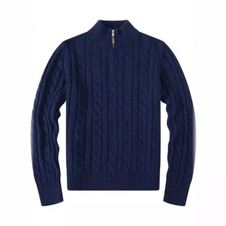 Herren Kabelstrickpullover mit Halbzip und Stehkragen aus weicher Kaschmirmischung – Norvane