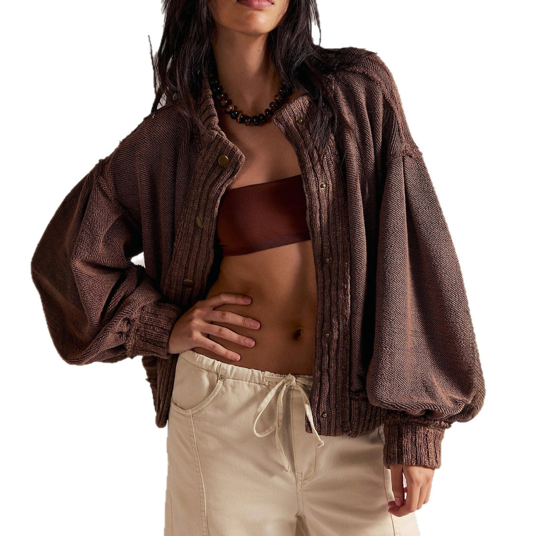 Damen Modische Strickjacke mit Knopfdetails – Veloura